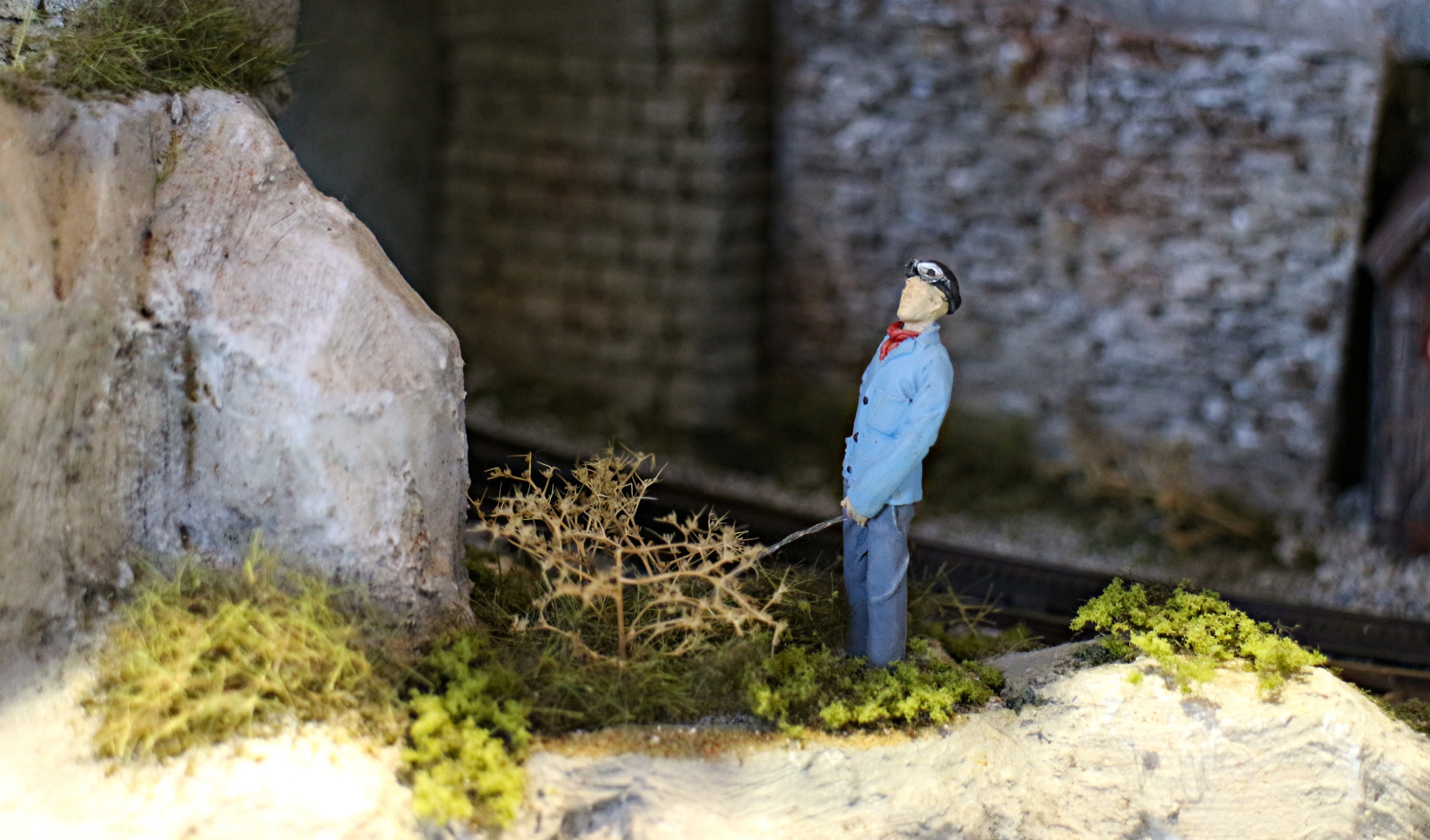 Mann pinkelt ins Gebüsch